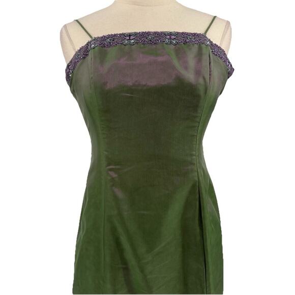 Vintage 90s Y2K Iridescent Dress Green Purple Prom Goth Fairy Grunge Beaded 8P - Picture 4 of 10